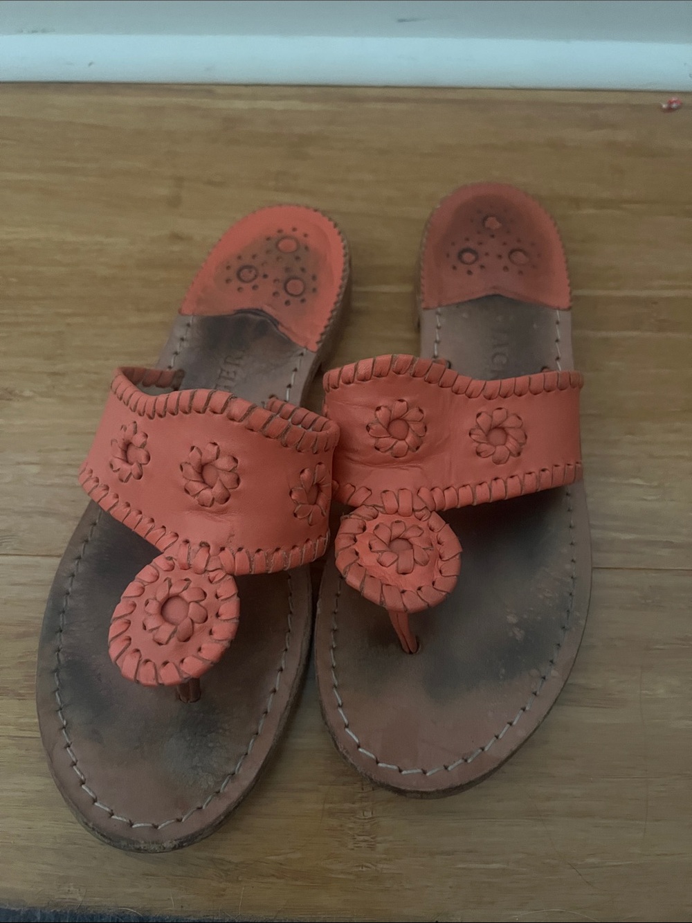 Jack Rogers Coral Leather Floral Toe-Loop Sandals